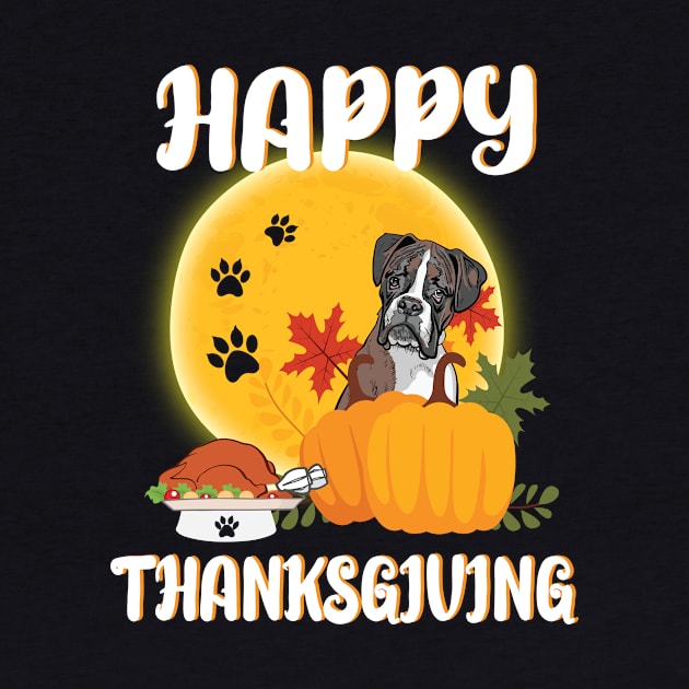 Boxer Seeing Turkey Dish Happy Halloween Thanksgiving Merry Christmas Day by Cowan79